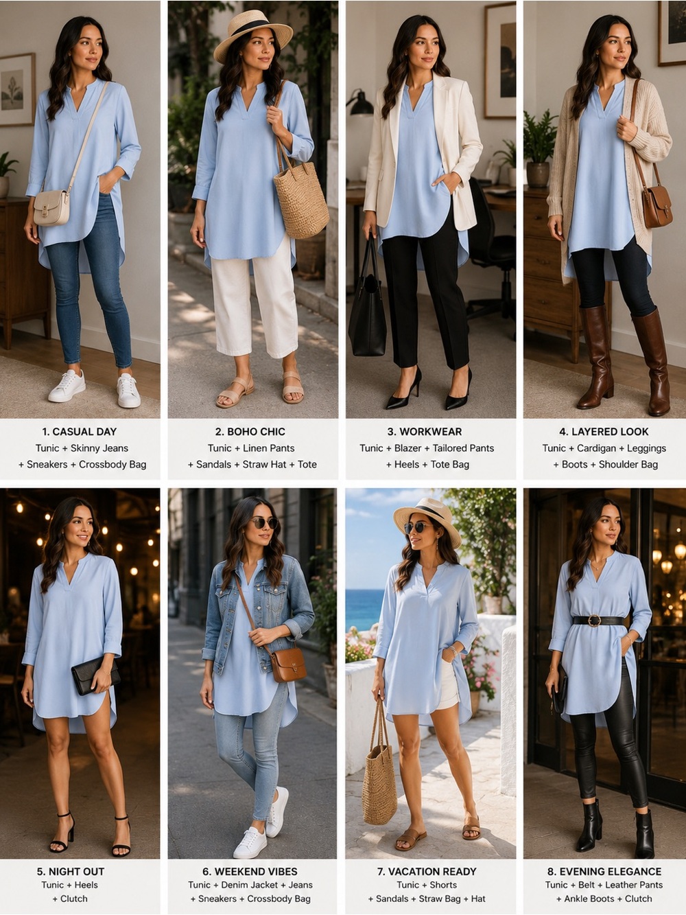Light Blue V-Neck Tunic Top